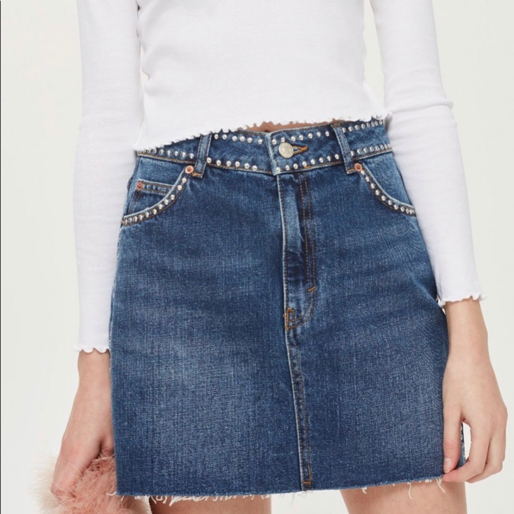 TOPSHOP MOTO Denim Skirt with Studs